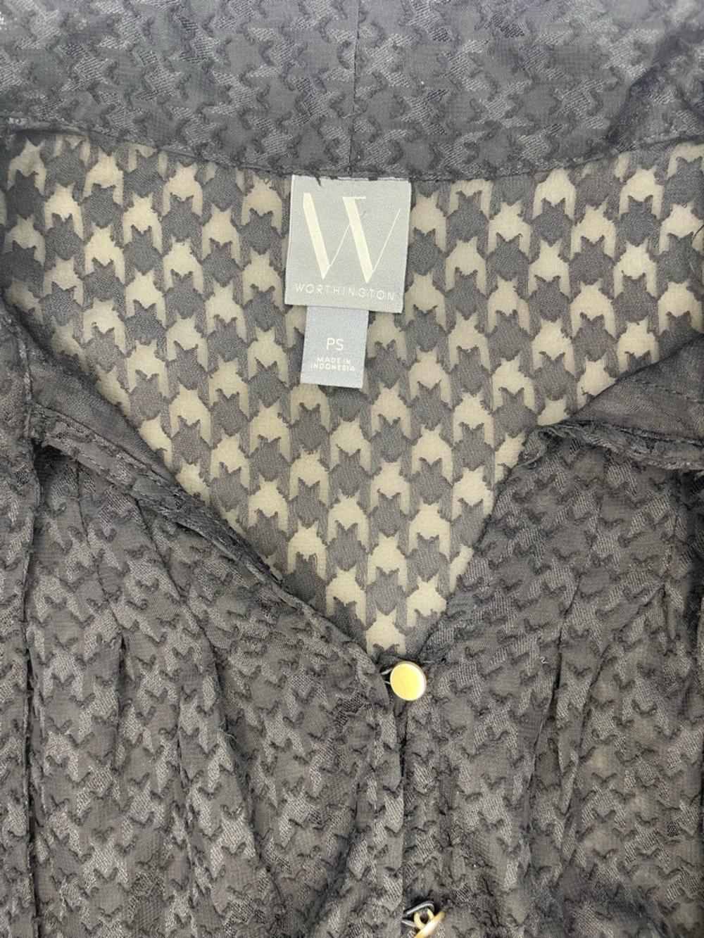 Worthington Petite Black Sheer Blouse Tie Front Textured Button Top PS NWT - Picture 3 of 7